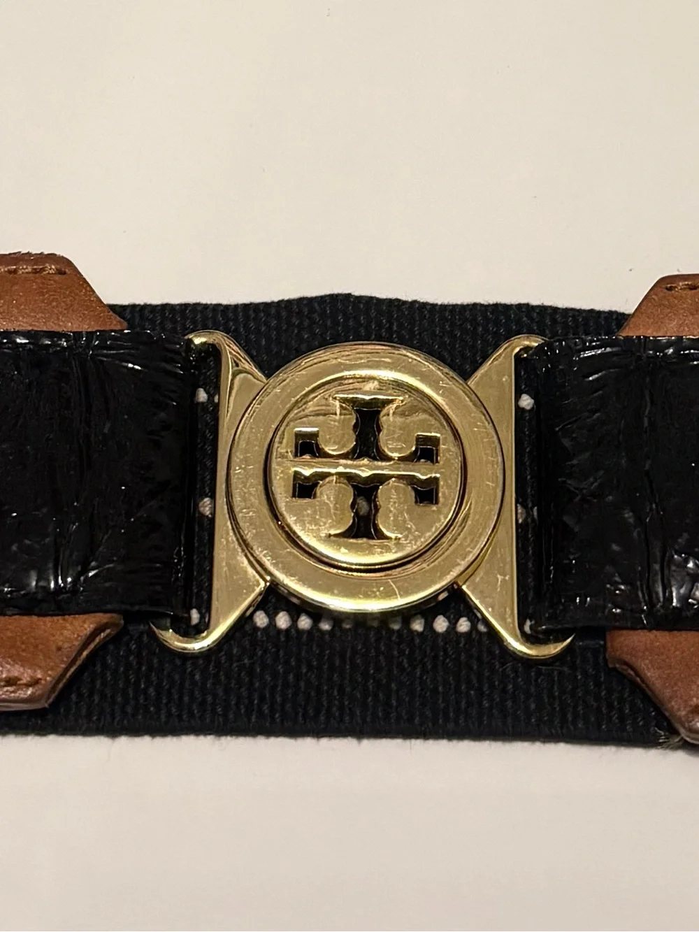 Tory Burch Black Strap with Gold Logo Buckle Belt